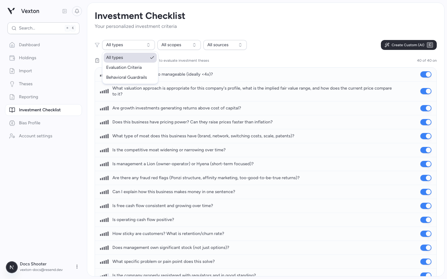 All types menu showing Evaluation Criteria and Behavioral Guardrails