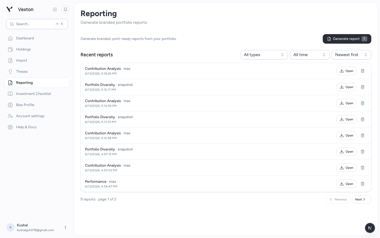 Reporting with Generate report and Recent reports
