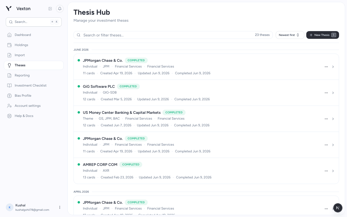 New Thesis at the upper right of the thesis list